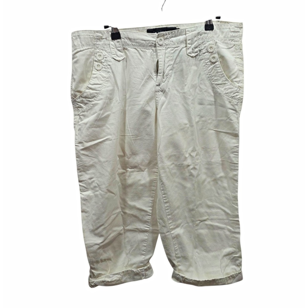 Calvin Klein Jeans Womens 10 White Capri Pants Button Detail Cropped Utility Y2K